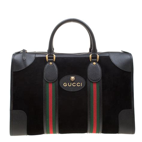 black gucci overnight bag|Gucci suede duffle bag.